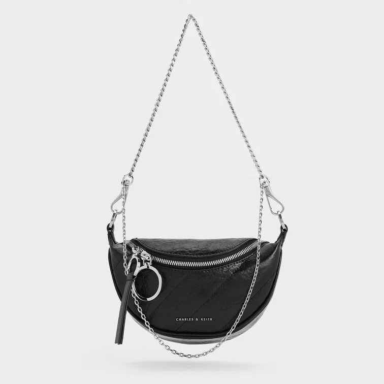 腰包推薦＿CHARLES & KEITH】Philomena 鍊條半月斜背包